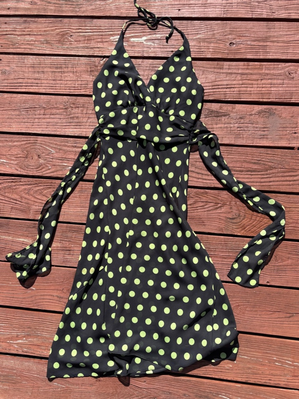 Vintage Inspired Black and Green Polka Dot Halter Midi Dress from Dress Barn